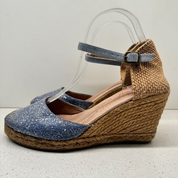 Gaimo Espadrille Wedge Leather Blue Sparkle Ankle Strap Heel Sandals Spain Sz 40 - Picture 6 of 15